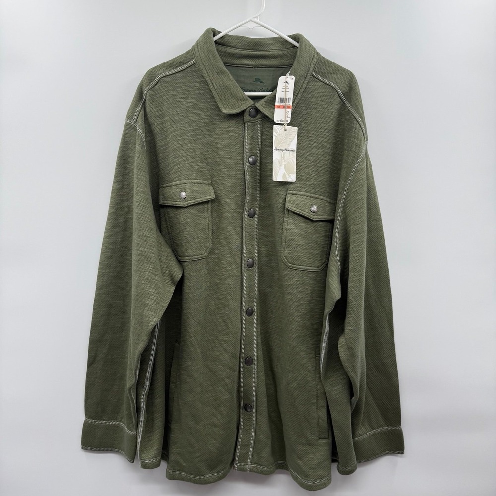 Tommy Bahama Men's 3XLB Trinidad CPO Snap Shirt Jacket Fern Green Cotton Blend